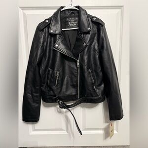 Levi's Black Faux Leather Moto Jacket with Belt